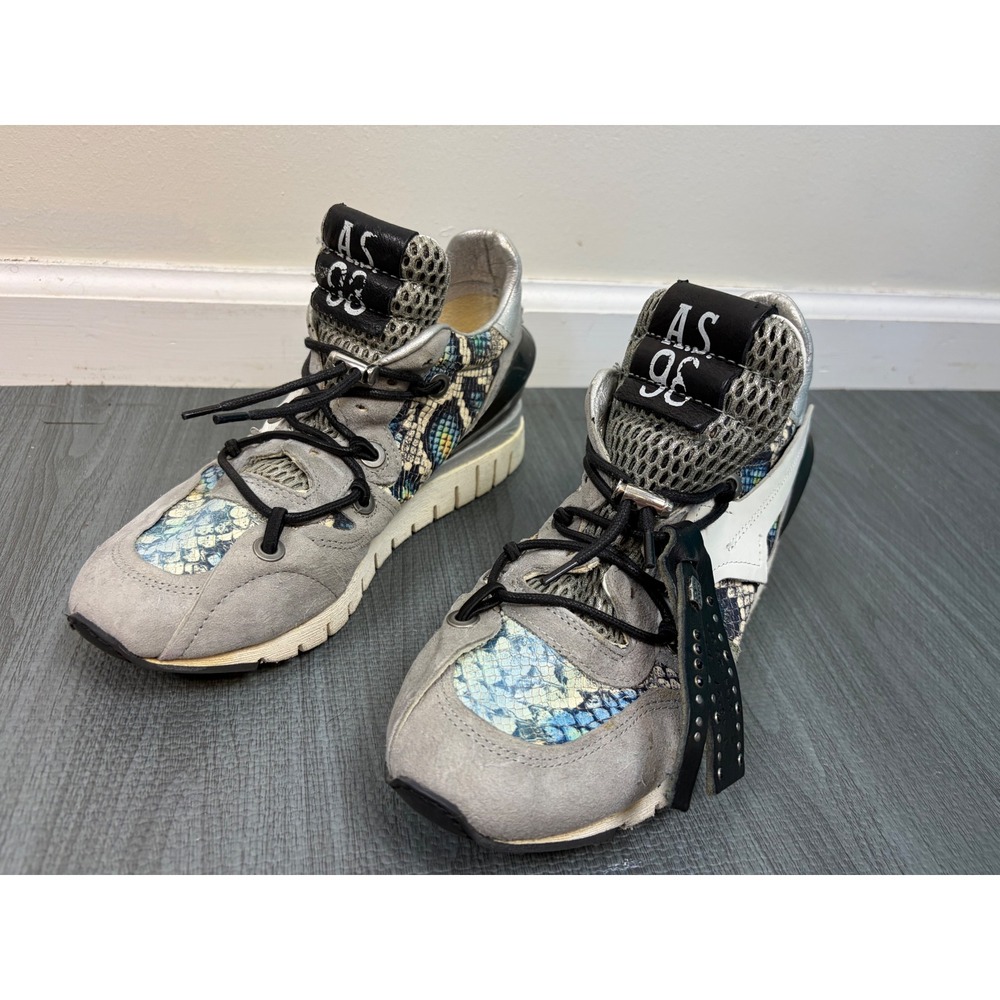 AS 98 Sneakers 39 Gray Snakeskin Print Leather Studded Platform Denastar Shoes